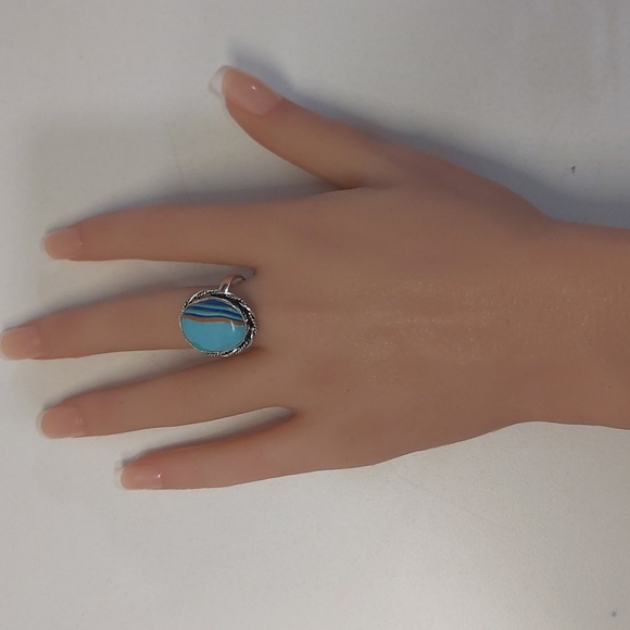 Rainbow Calsilica Stone 925 Silver Ring - Size 8 3/4 - Picture 6 of 7